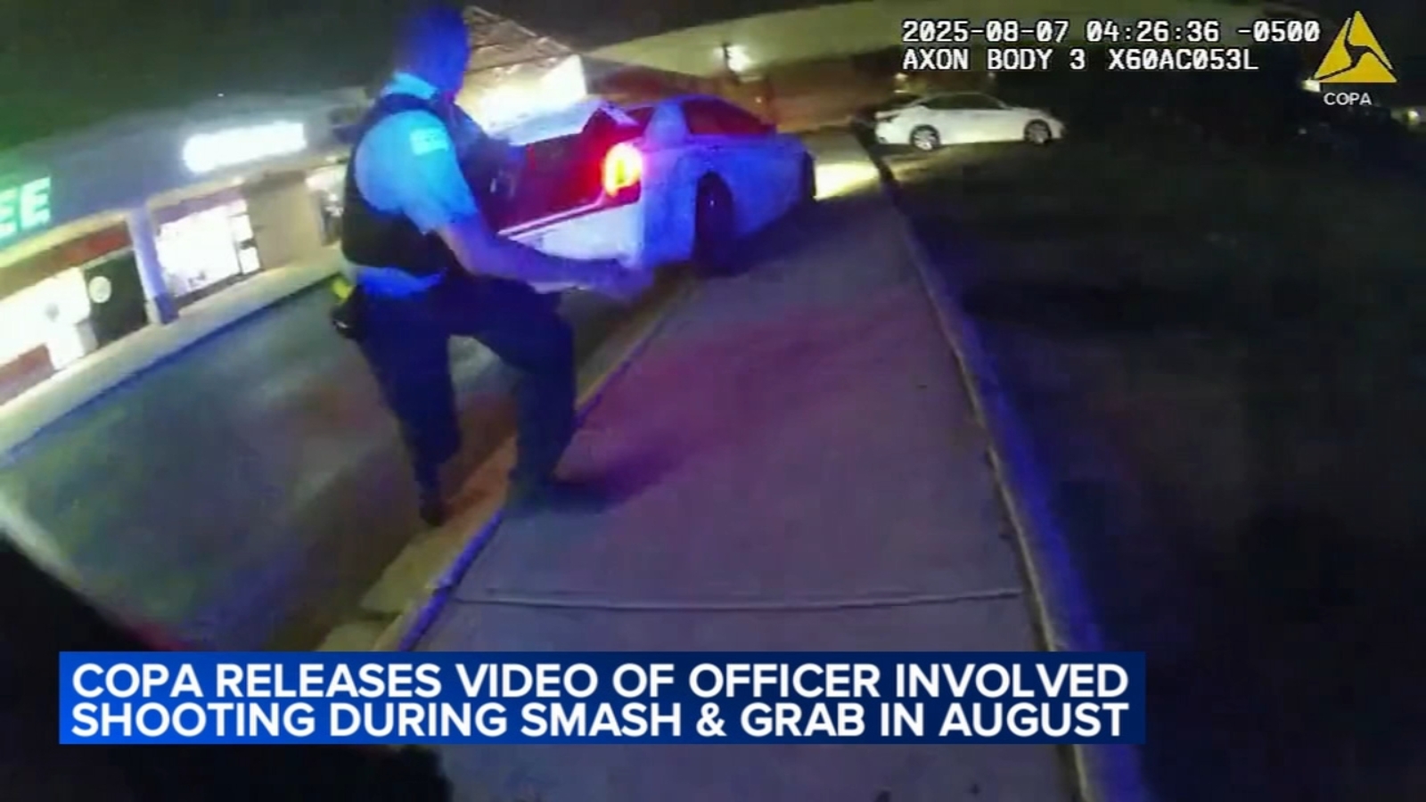 Video captures chaos as NW Side smash-and-grab suspect hits officer with car, leading to shots fired