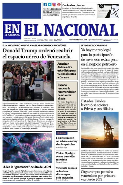 Portadas de este viernes 30 de enero de 2026