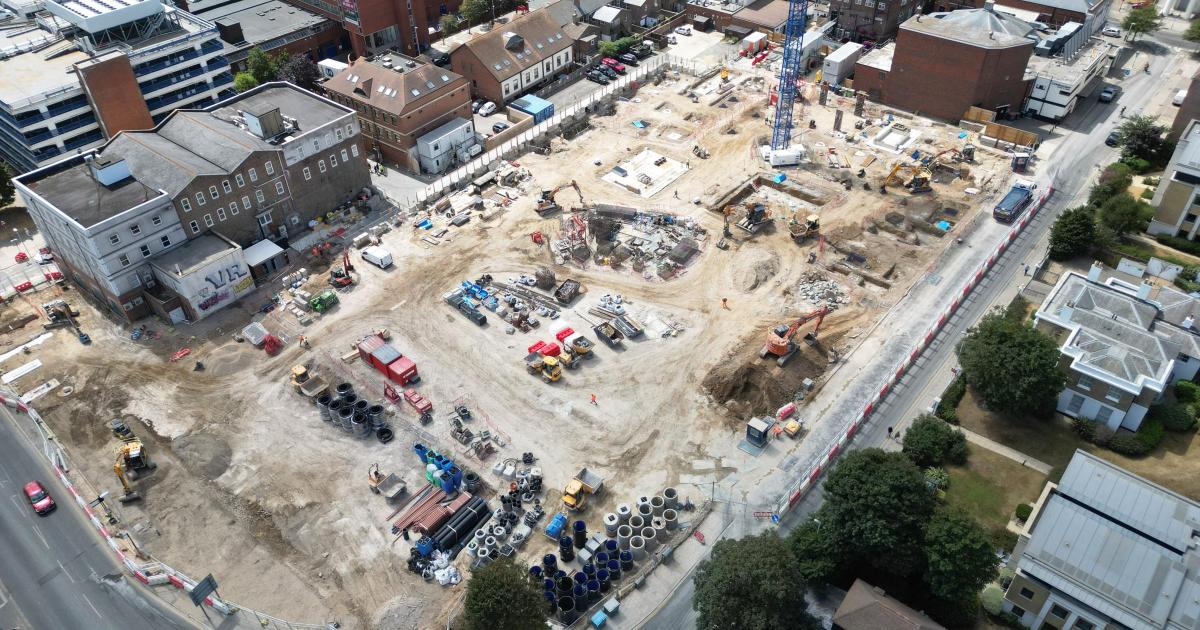 Photographs show progress of major town centre development