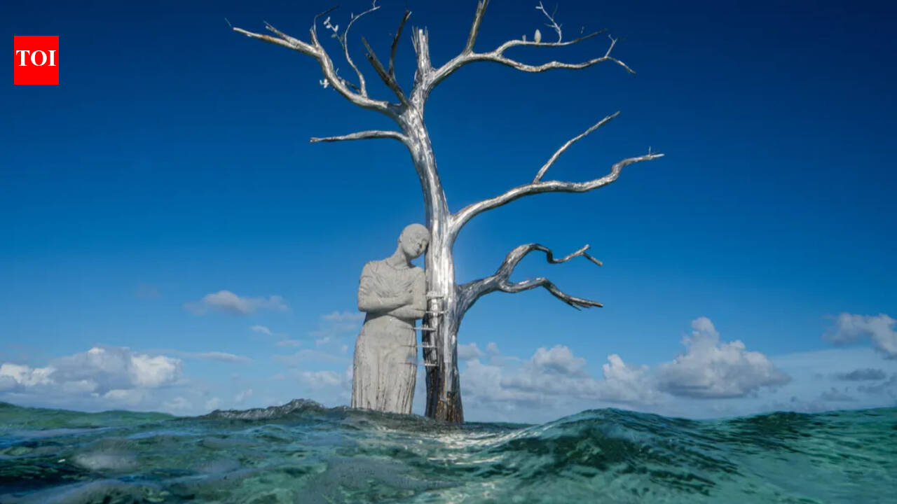 Kale island vanished under rising seas; sculpture marks the site
