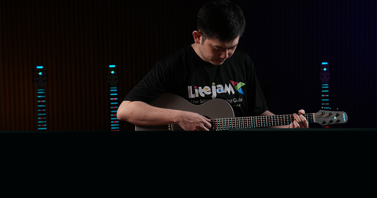 Carbon fiber guitar's smart RGB lights teach you how to play
