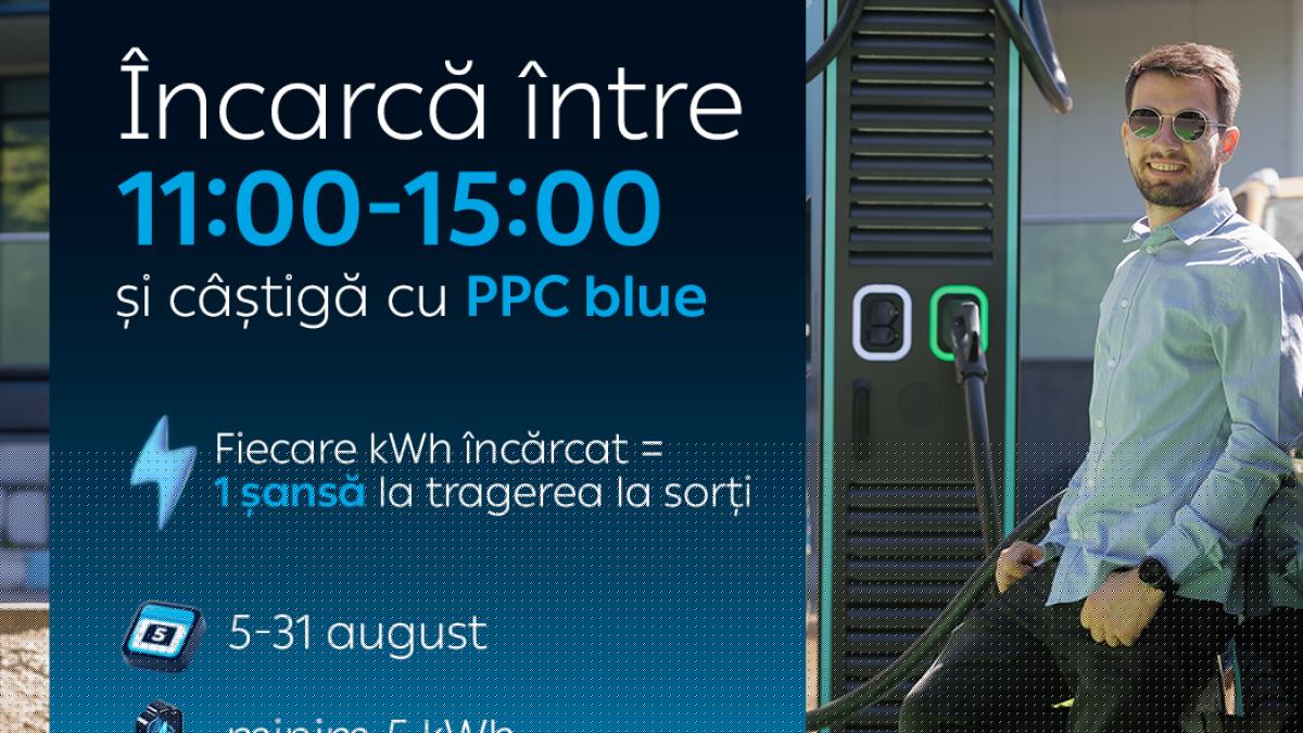 PPC blue lansează campania „Încarcă și Câștigă”, prin care premiază încărcarea mașinilor electrice în afara orelor de vârf
