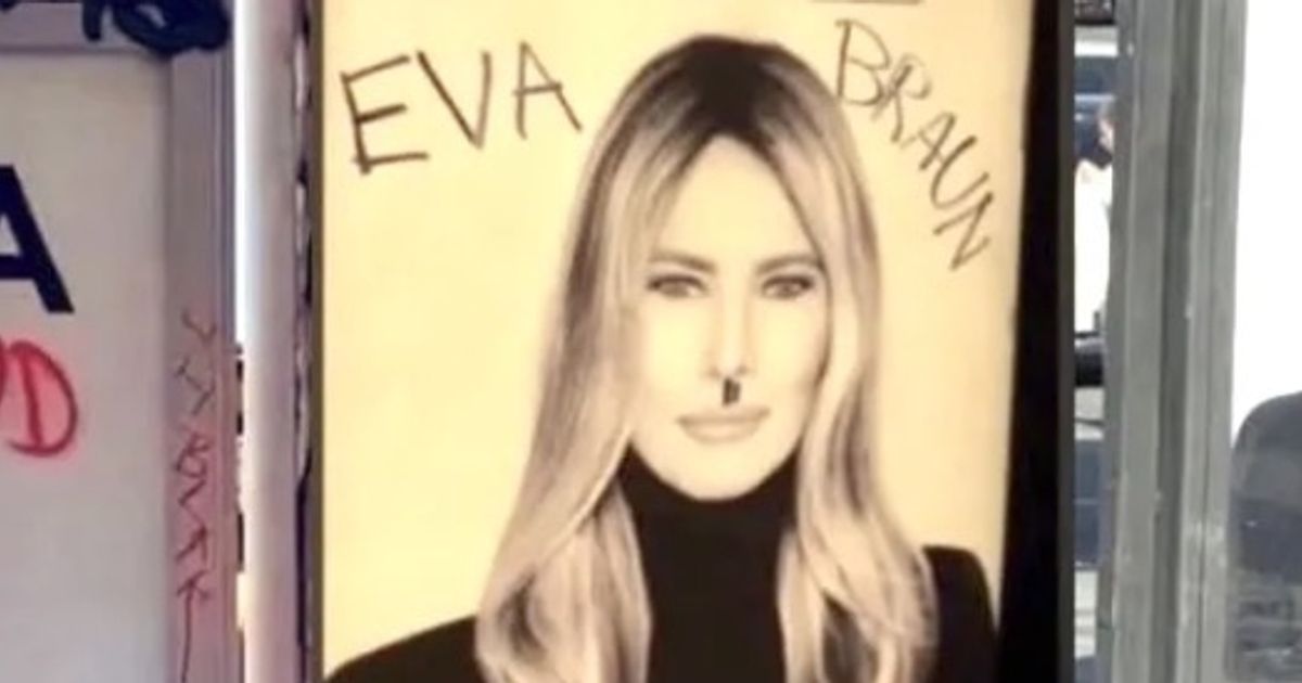Melania Trump documentary posters defaced with Hitler references and graphic graffiti