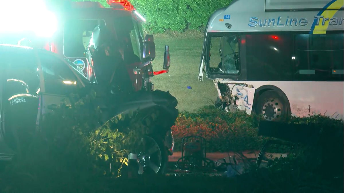 Crash involving bus and pickup truck causing traffic delays in La Quinta