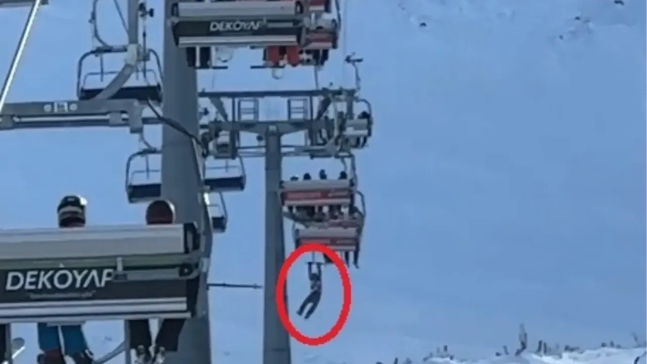Erciyes Kayak Merkezi’nde Telesiyejde Korku Dolu Anlar