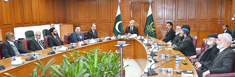 The Hon’ble Chief Justice of Pakistan, Mr. Justice Yahya Afridi, meeting with a delegation comprising members of the District Bar Association Kohat and the District Bar Association Mansehra at the Supreme Court of Pakistan.