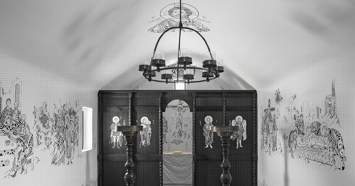 saint of athens reimagines byzantine iconography with black-and-white frescoes in mykonos
