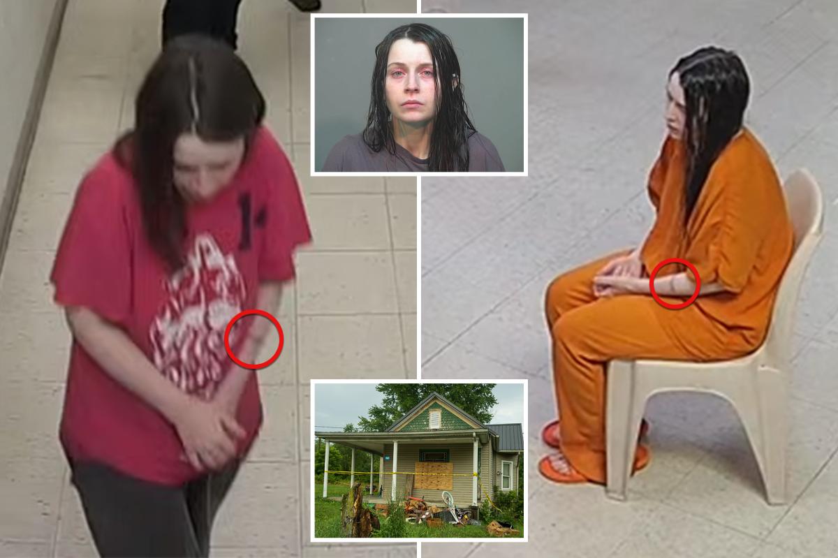 Ohio house of horrors mom appears to have mysterious mark on her arm — and tries to cover it up in new booking video