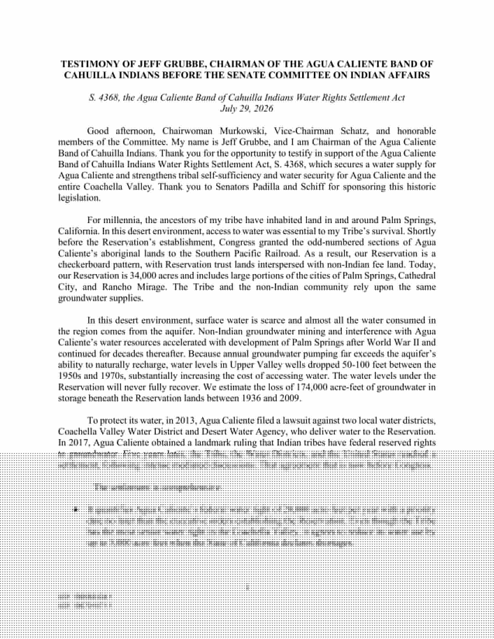 Testimony: Jeff Grubbe, Agua Caliente Band of Cahuilla Indians