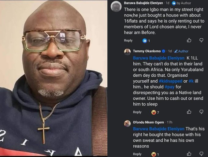 OUTRAGE: U.S.-Based Nigerian Temmy Okanlomo Sparks Fury After Allegedly Inciting Violence Against Igbo Property Owners in South-West