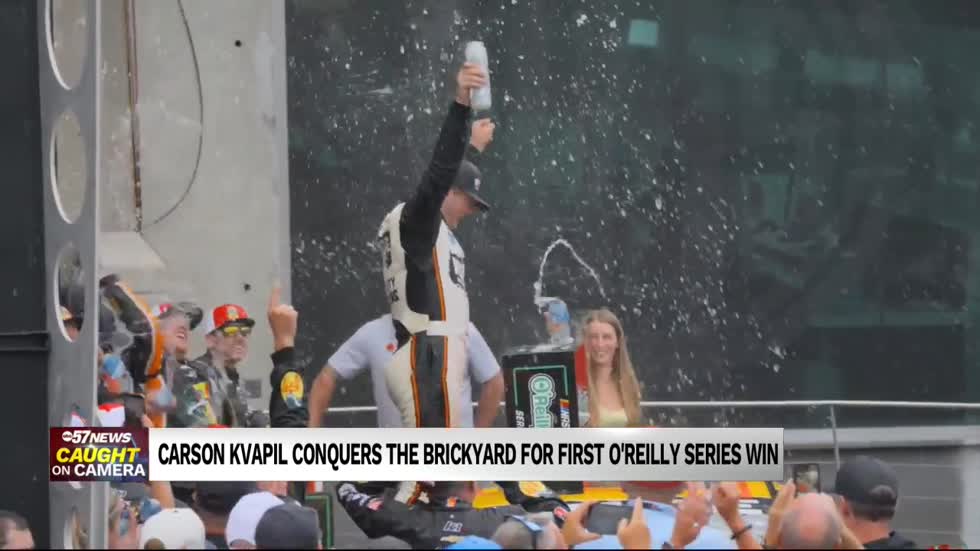 Carson Kvapil wins his first O'Reilly Auto Parts Series win at the Indianapolis Motor Speedway