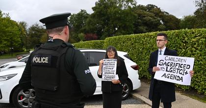 DUP leader accuses Burke family of making a 'Father Ted show of themselves' after conference stunt