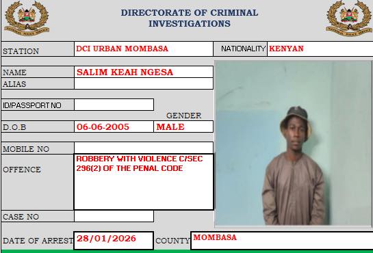 DCI Arrests Suspect Caught on Camera Attacking Watchman in Mombasa