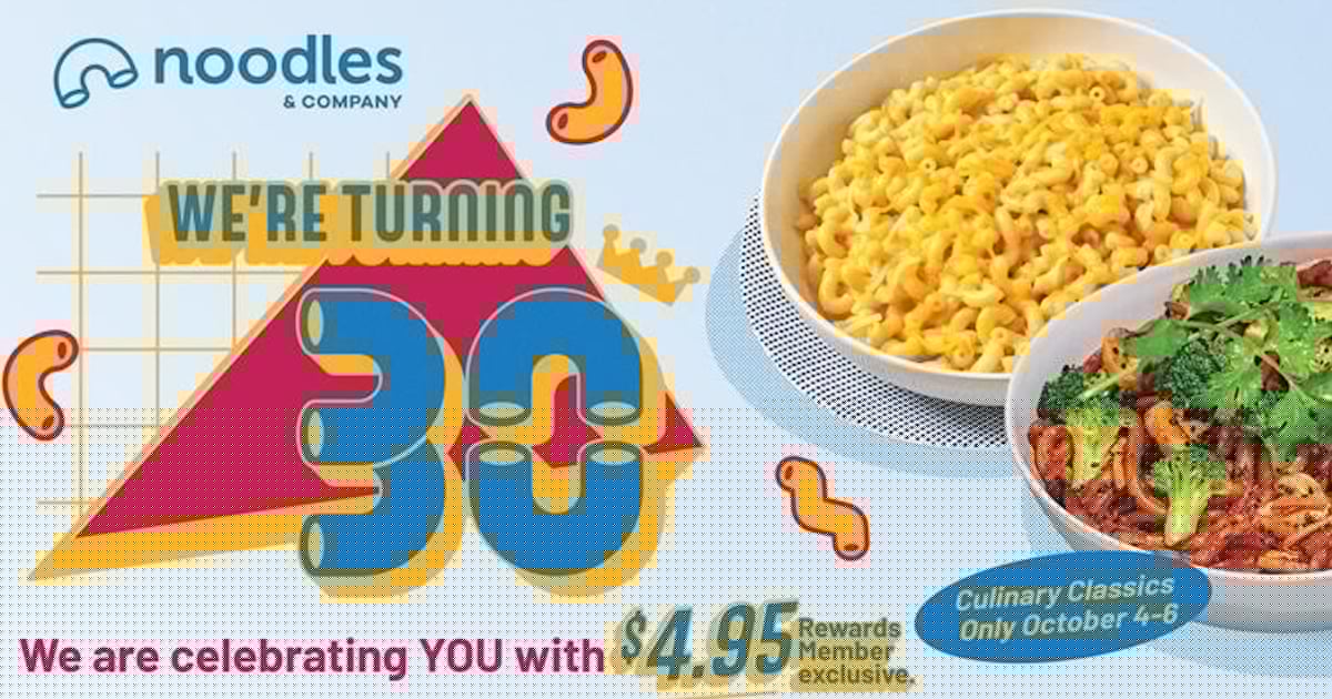 Noodles &amp; Company offers $4.95 deal in celebration of its 30th birthday