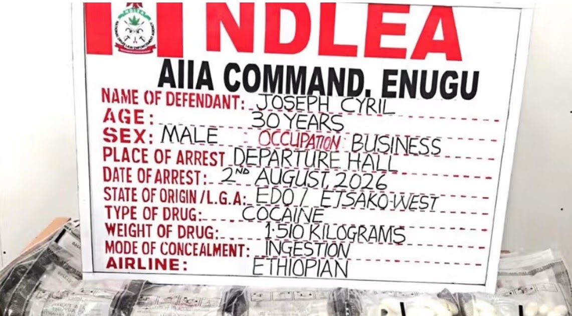 NDLEA arrests Italy-based businessman with ‘98 wraps of coc^ine’ in Enugu