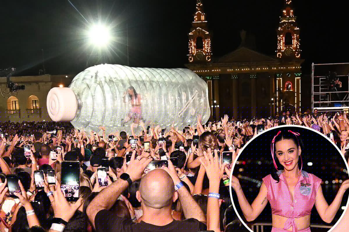 Katy Perry gets trapped inside inflatable bottle during stunt gone wrong at Isle of MTV Malta