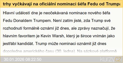 trhy vyčkávají na oficiální nominaci šéfa Fedu od Trumpa - Ekonomický kalendář