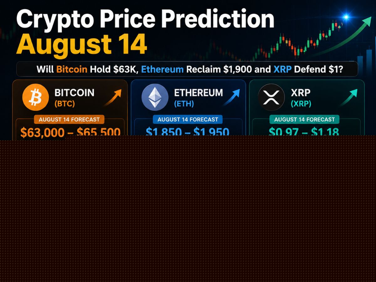 Crypto Price Prediction August 14: Will Bitcoin Hold $63K, Ethereum Reclaim $1,900 and XRP Defend $1? Check BTC, ETH & XRP Forecast, Key Support, Resistance and Market Catalysts