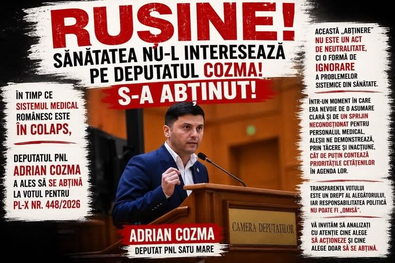SCANDALOS. Deputatul Adrian Cozma s-a abținut la votul privind extinderea protecției penale pentru personalul medical
