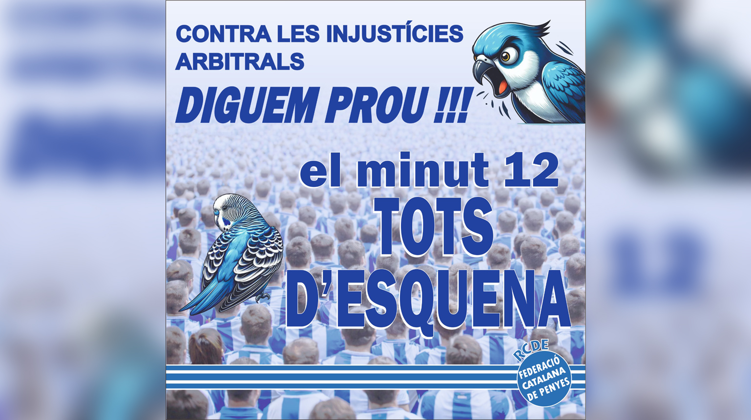 Protesta en el minuto 12: la afición del Espanyol se gira de espaldas al escándalo arbitral; el club apela al «civismo» para esta noche