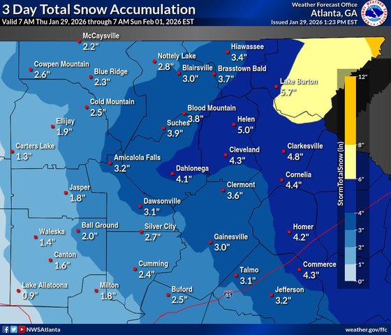 How much snow could Winter Storm Gianna drop on Dawson County this weekend?