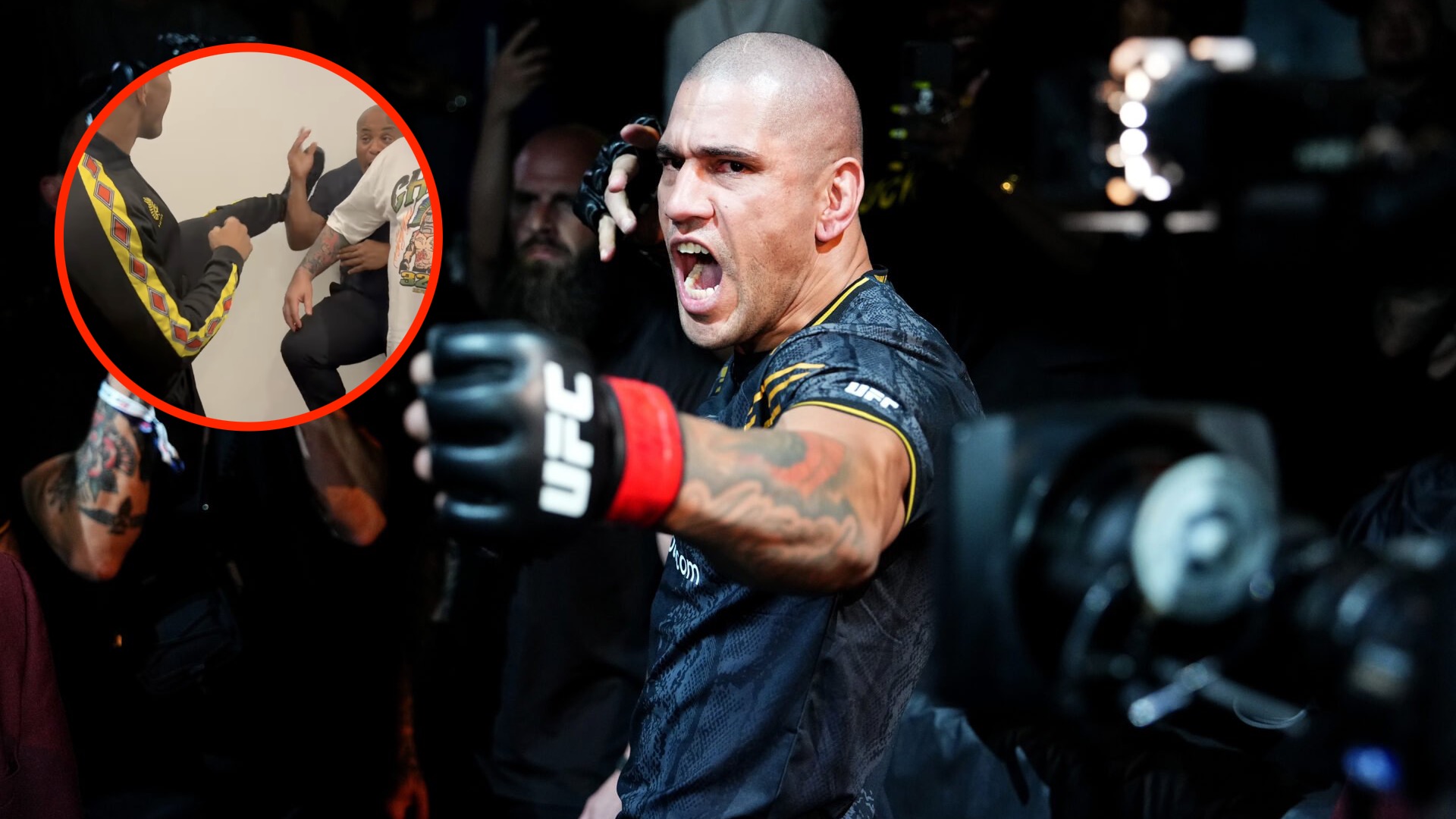 Alex Pereira hilariously fires head kick at UFC legend moments after he asked for a truce