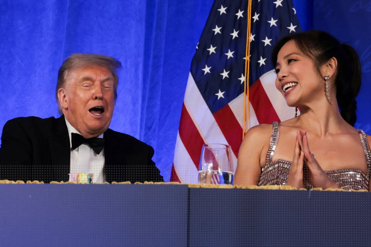 Trump smiles and shrugs after Epstein reporters he sued for $10B win awards for exposing birthday card
