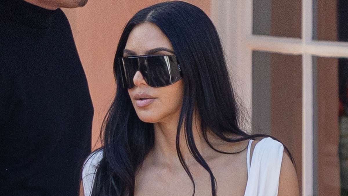 Kim Kardashian slips into glamorous white gown as she joins mom Kris and family at late grandmother's celebration of life... before heading back to LA on private jet