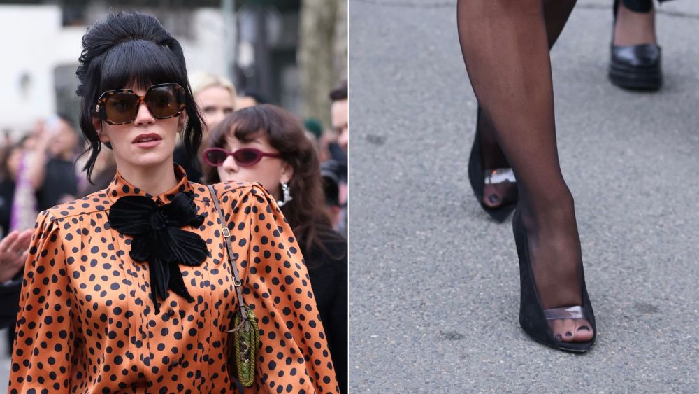 Lily Allen Puts a Sultry Spin on the Clear Shoe Trend in Valentino’s Suede-and-PVC Pumps