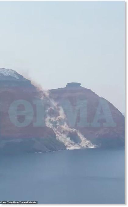 Moment massive landslide crashes into the sea in Santorini, Greece -  6 months after island rattled by earthquakes