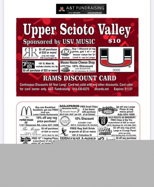 Upper Scioto Valley Marching Band RAM Card Fundraiser Begins August 10