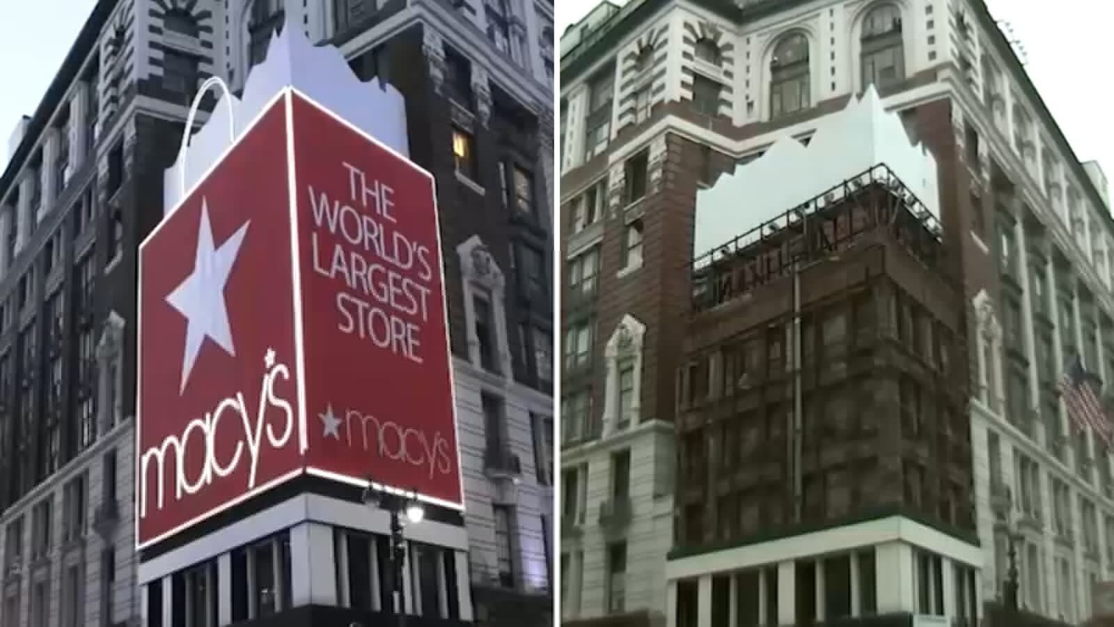 For decades at Herald Square, there has been a big red Macy's billboard on the corner. Now it has been taken down. Because this is NYC, this is a major news story dominating the headlines [Weird]