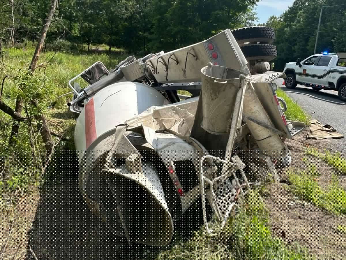 Driver and puppy rescued after cement truck overturns in South Frontenac
