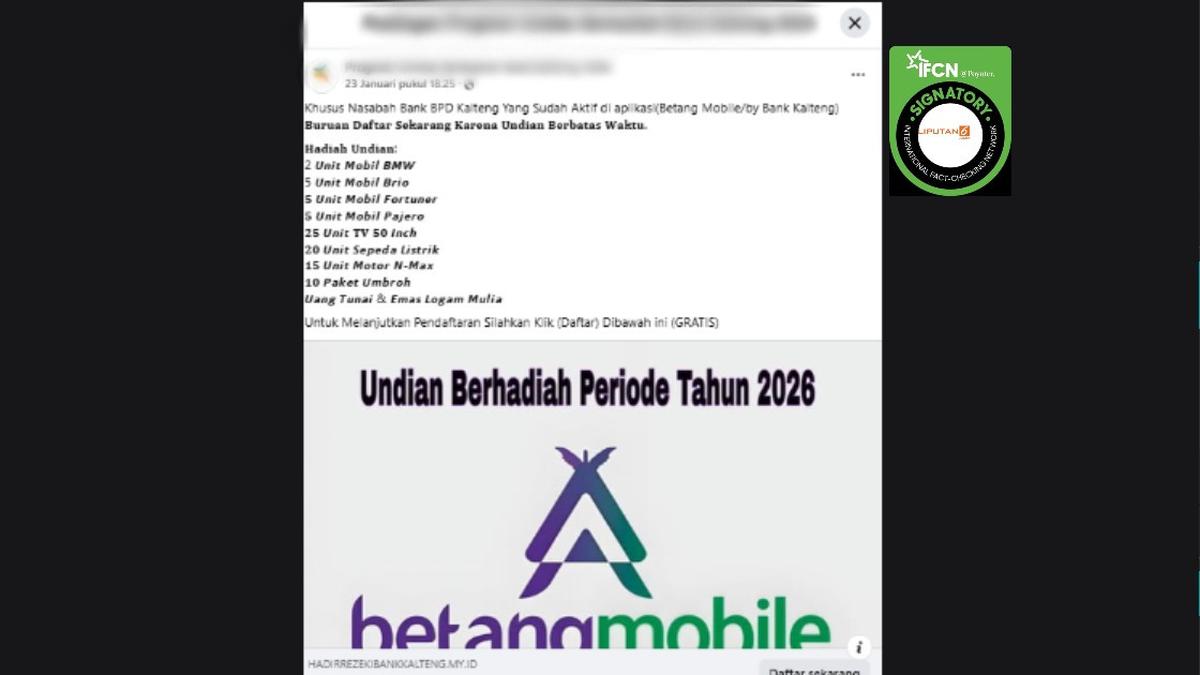 Cek Fakta: Tidak Benar Link Pendaftaran Undian Berhadiah Bank Kalteng