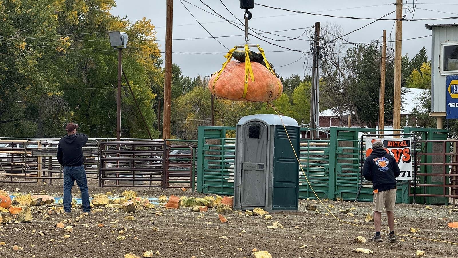 1,800-Pound Pumpkin Dropped From 200-Foot Crane, Destroys Outhouse