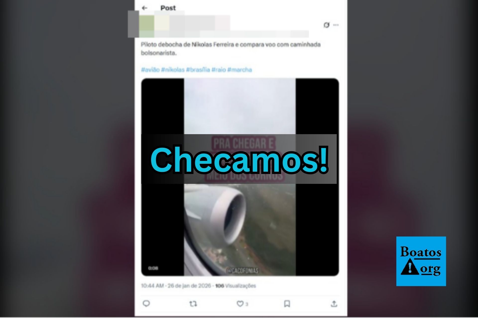 É falso que piloto de avião tenha debochado de Nikolas Ferreira e da caminhada bolsonarista