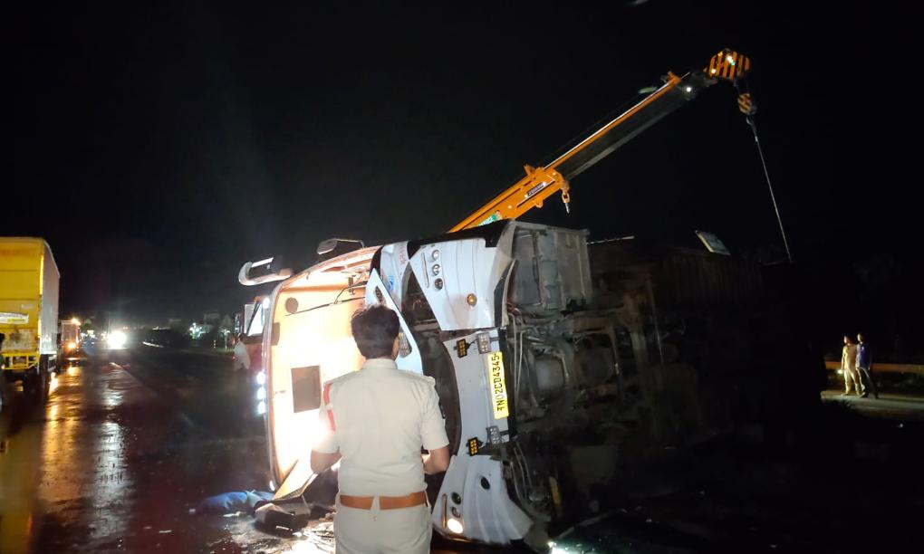 Private Travels Bus Overturns in Krishna District, 25 Injured