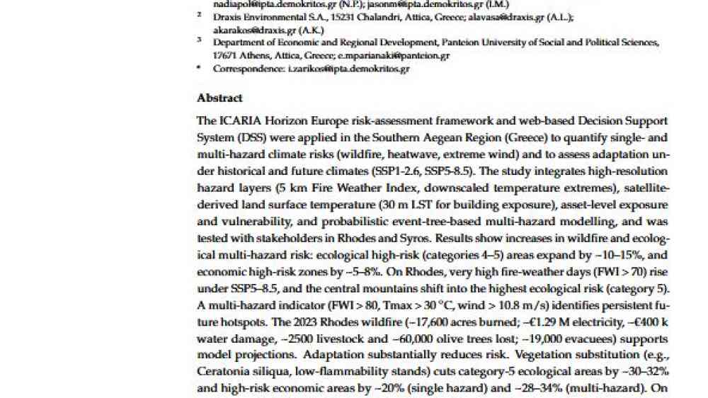 Integrated implementation and validation of the ICARIA Risk Assessment Framework and Decision Support System (DSS) applied in the Southern Aegean region