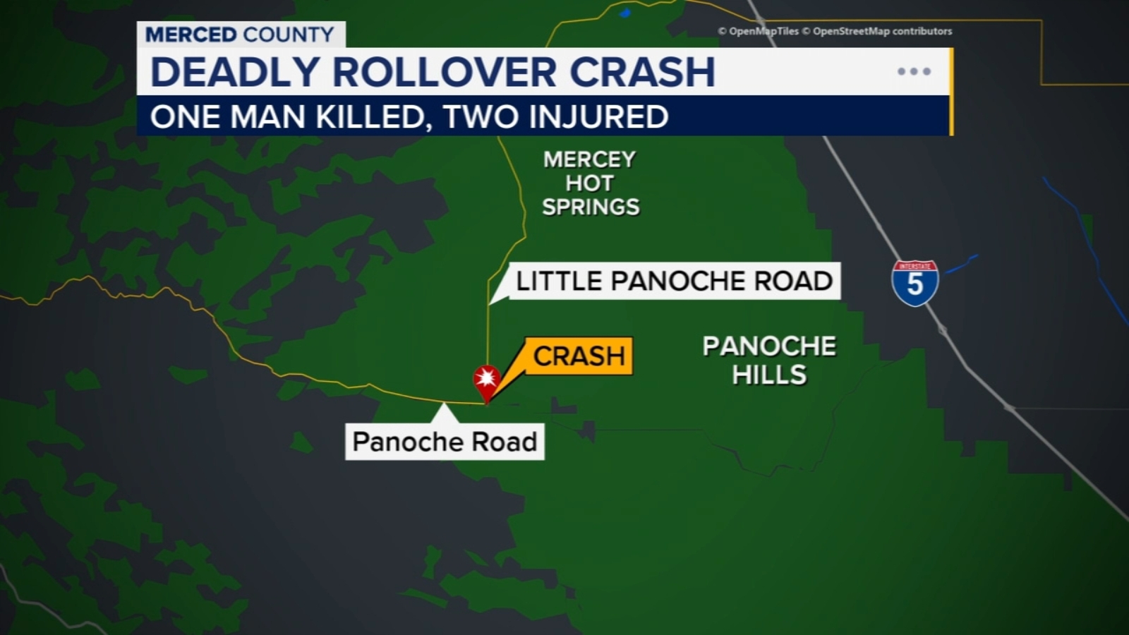 1 dead, 2 injured after single-car crash in Merced County, CHP says