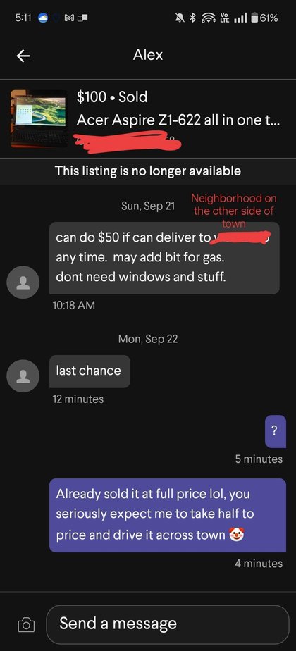 /r/ChoosingBeggars / Choosing Beggars - No thanks