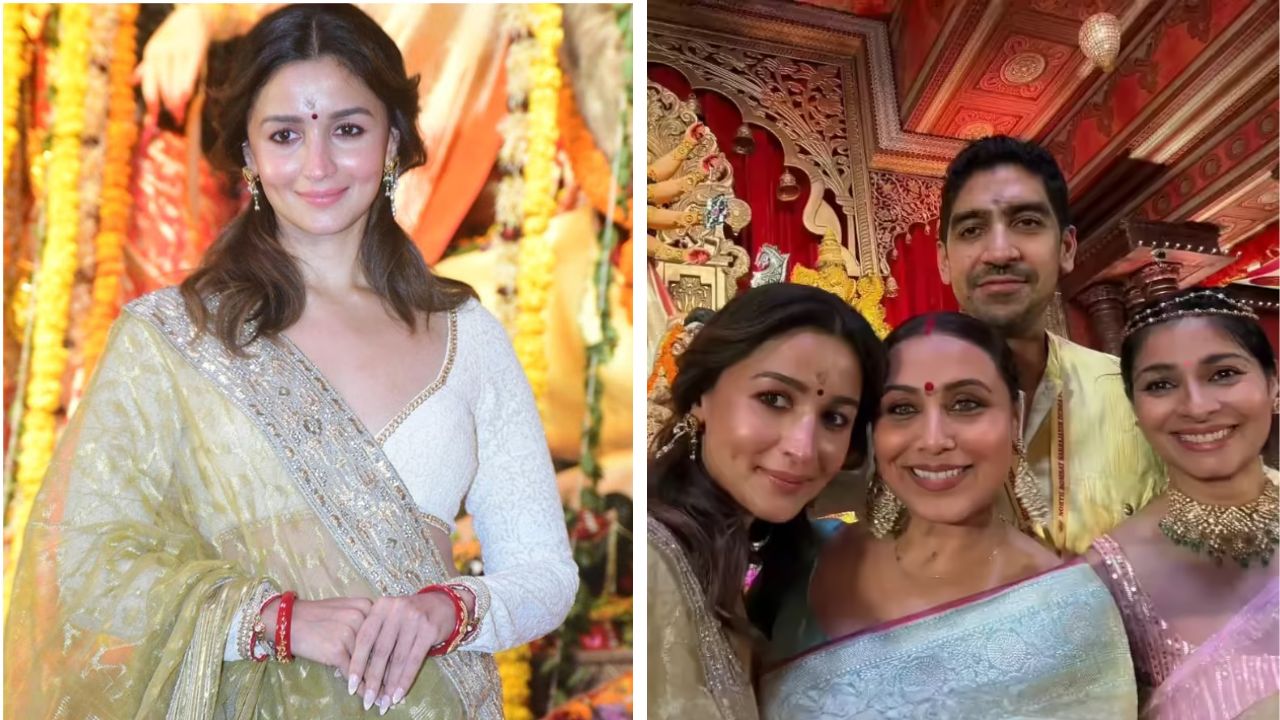 Alia Bhatt visits Kajol’s Durga Puja pandal, show innate charm