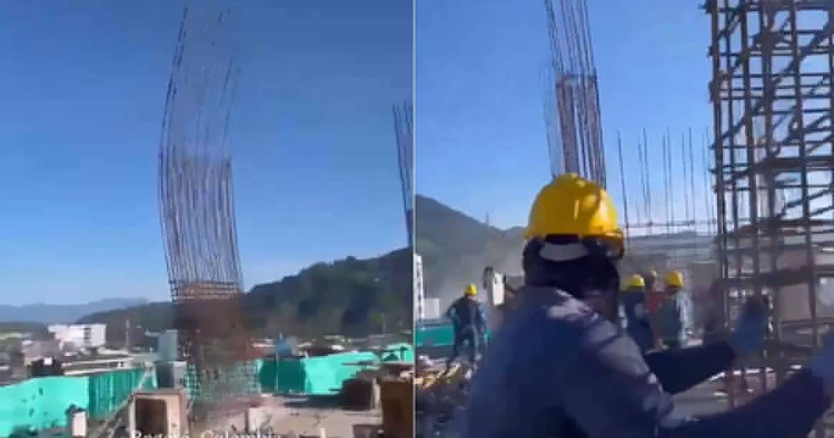 Construction Workers Endure Earthquake in Colombia from High Atop a Building