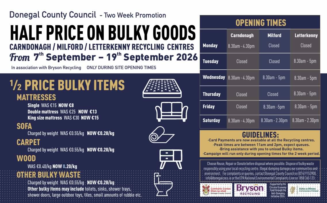Half-price bulky waste campaign launched at Donegal recycling centres