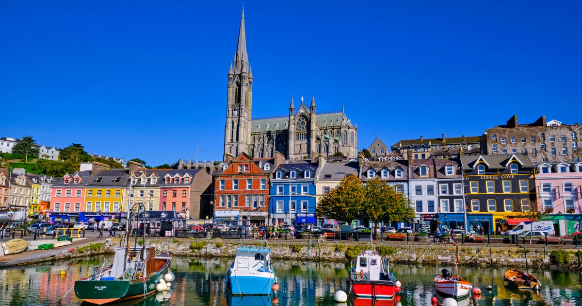 Pretty town in Ireland with colourful 'deck of cards' houses and amazing views
