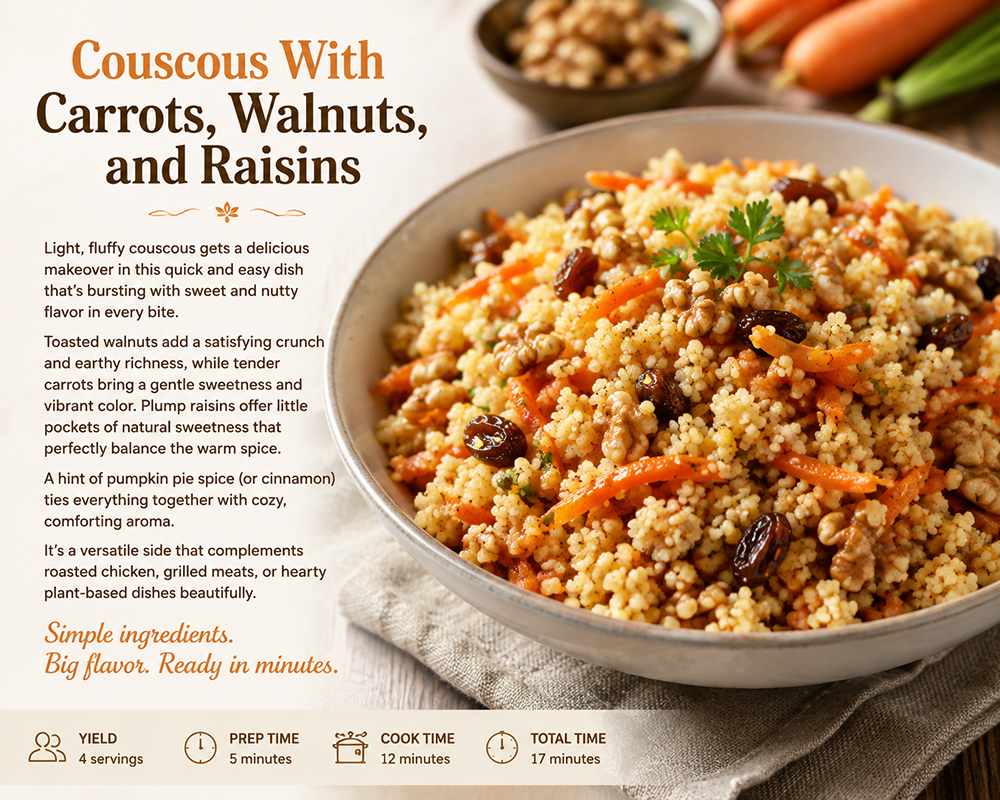 Couscous With Carrots, Walnuts, and Raisins: A Quick, Flavorful Side Dish