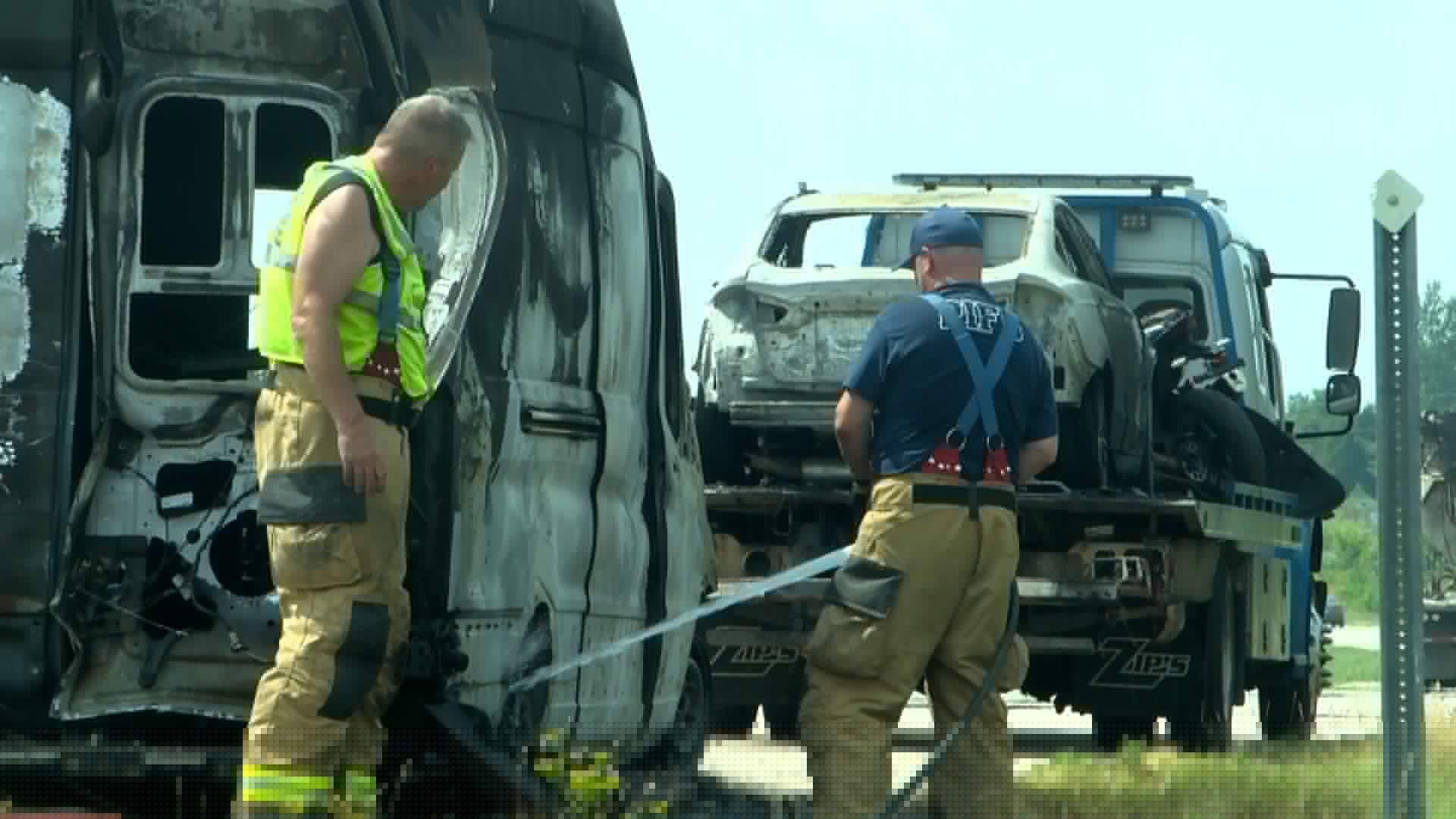 Crash involving Amazon van and car leads to fire near Pine Island
