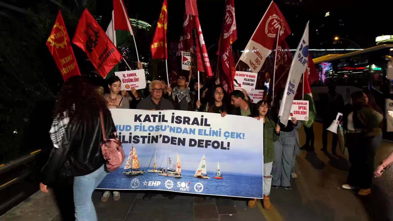 SOL Parti, DEM Parti, EHP, EMEP ve TİP'in Ankara il örgütlerinden İsrail Büyükelçiliği önünde protesto