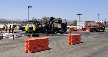 Quick-thinking truckie saves trailer as prime mover burns in 44-degree heat
