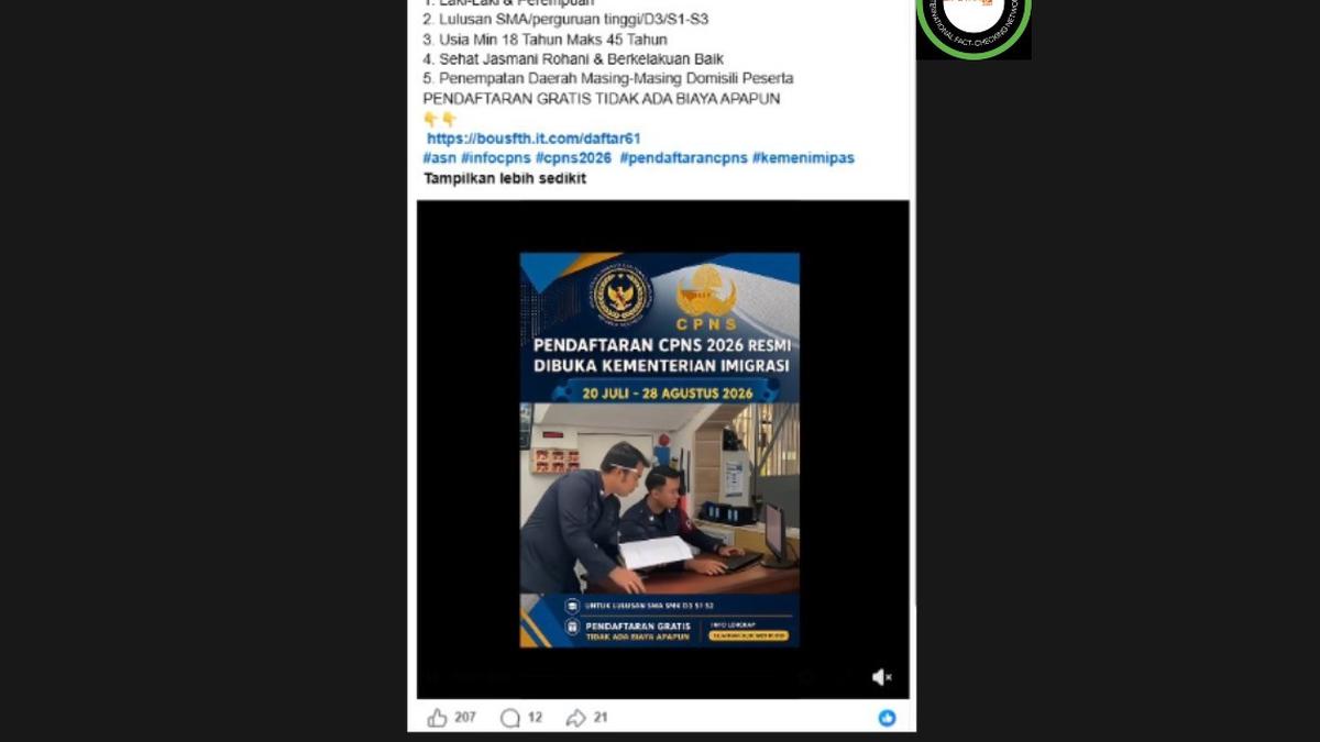 Cek Fakta: Hoaks Link Pendaftaran CPNS Kementerian Imigrasi pada 20 Juli-28 Agustus 2026