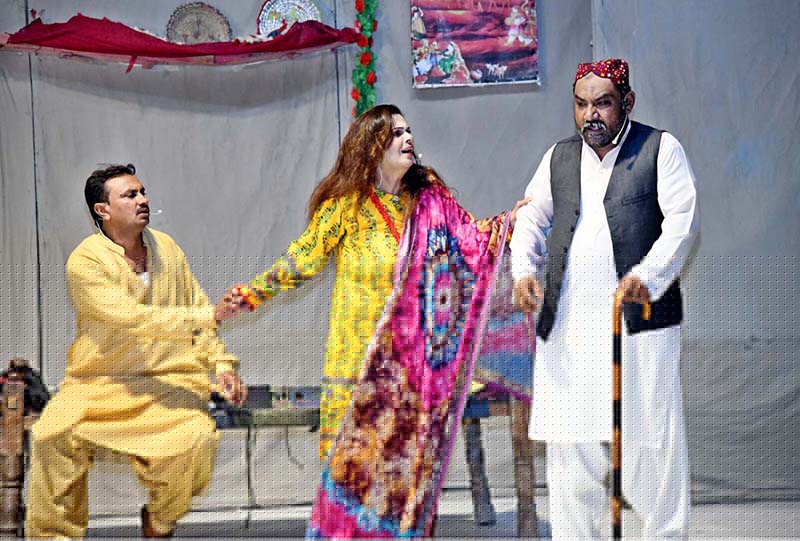 Artists perform in the drama “Azadi” at the Arts Council in connection with upcoming Independence Day celebrations.